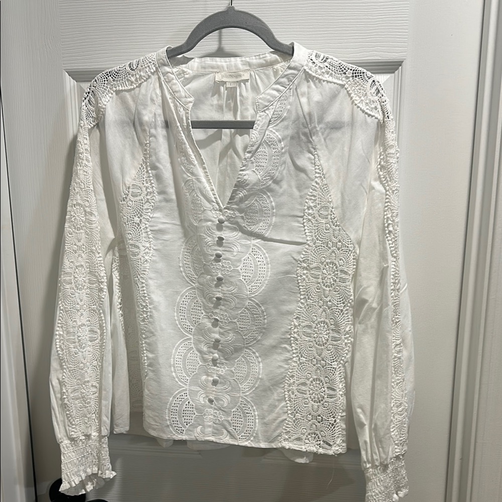 Chic Ivory Lace Button-Up Blouse